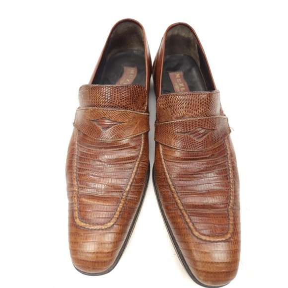 Mezlan Paso Men\'s Size 10 M Lizard Lace Up Brown Spain Penny Loafers